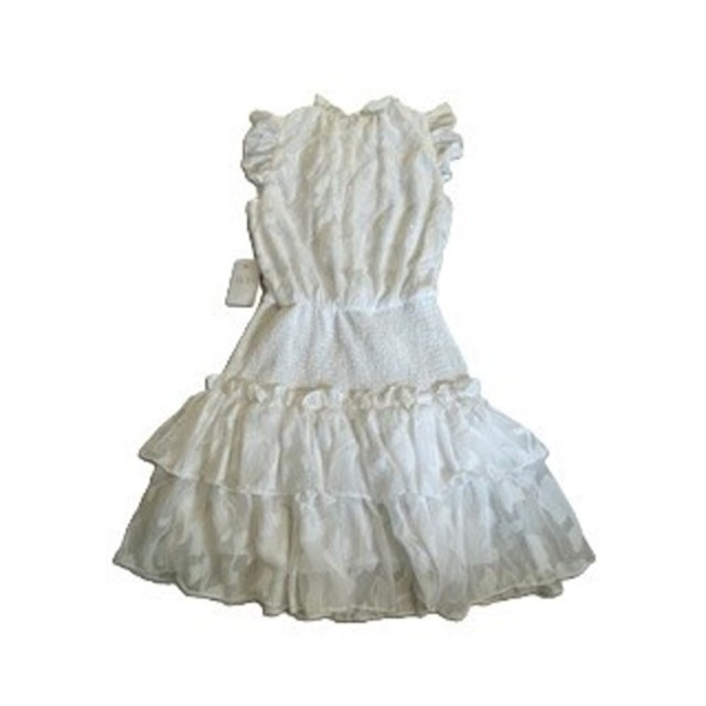 TCEC Ruffle Tiered Mini Dress‎ Smocked Waist Sleeveless White Party Sz Med